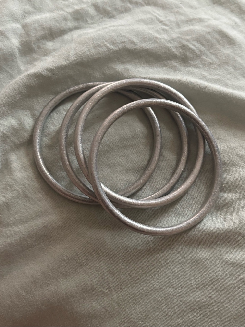 Set of Metallic Silver Bangle Bracelets